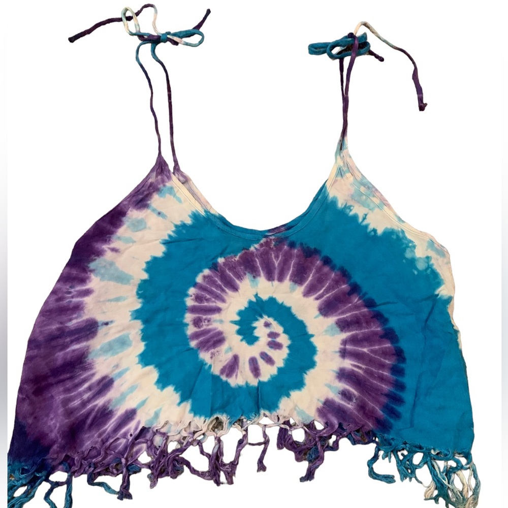 Tie dye fringe tank top, handmade in Taiwan from Taiwan’s Orchid Island